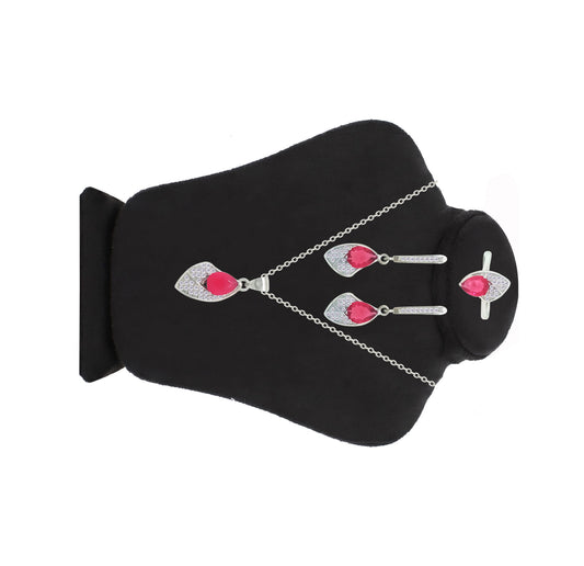 Asfour Crystal Jewelry Set With Dark Rose Pear Stones In 925 Sterling Silver-SD0160-O5-7