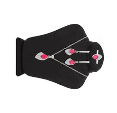 Asfour Crystal Jewelry Set With Dark Rose Pear Stones In 925 Sterling Silver-SD0160-O5-7