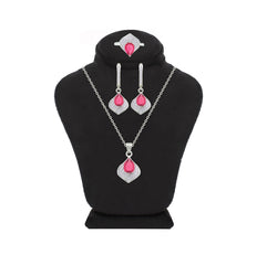 Asfour Crystal Jewelry Set With Dark Rose Pear Stones In 925 Sterling Silver-SD0161-O5-8