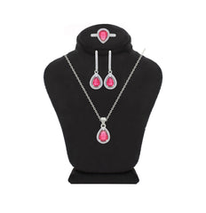 Asfour Crystal Jewelry Set With Dark Rose Pear Design In 925 Sterling Silver-SD0162-O5-8