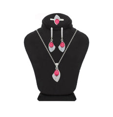 Asfour Crystal Jewelry Set With Dark Rose Pear Stones In 925 Sterling Silver-SD0166-O5-9