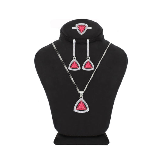 Asfour Crystal Jewelry Set With Dark Rose Pyramid Design In 925 Sterling Silver-SD0167-O5-8