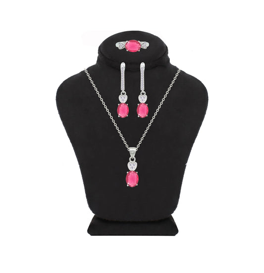 Asfour Crystal Jewelry Set With Dark Rose Oval Design In 925 Sterling Silver-SD0168-O5-9