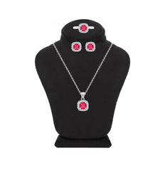 Asfour Crystal Jewelry Set With Dark Rose Square Design In 925 Sterling Silver-SD0172-A-O5-8