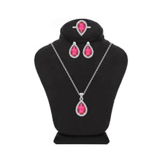 Asfour Crystal Jewelry Set With Dark Rose Pear Design In 925 Sterling Silver-SD0173-A-O5-8