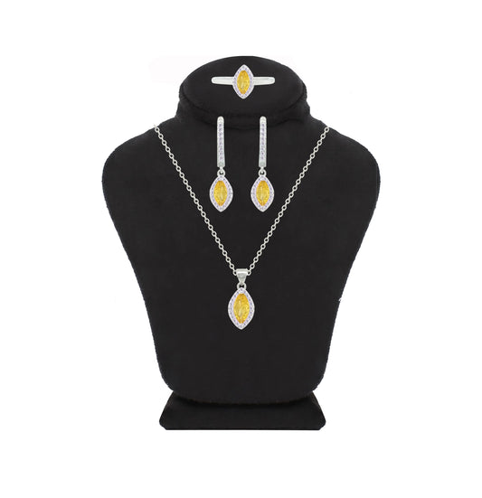 Asfour Crystal Jewelry Set With Yellow Marquise Design In 925 Sterling Silver-SD0174-Y-9