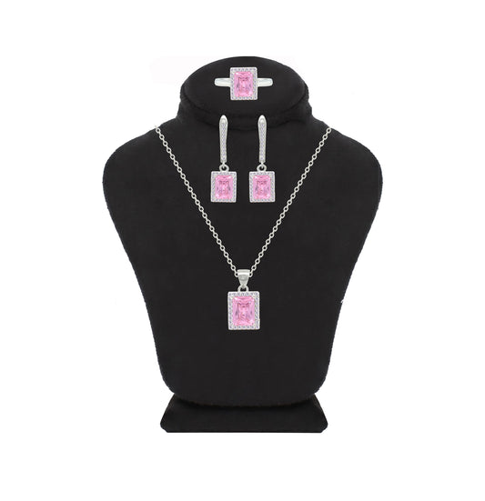 Asfour Crystal Jewelry Set With Rose Emerald Design In 925 Sterling Silver-SD0176-O-7