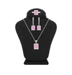 Asfour Crystal Jewelry Set With Rose Emerald Design In 925 Sterling Silver-SD0176-O-7