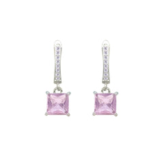 Asfour Crystal Jewelry Set With Rose Square Design In 925 Sterling Silver-SD0177-O-7
