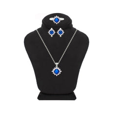 Asfour Crystal Jewelry Set With Blue Square Design In 925 Sterling Silver-SD0178-B-9