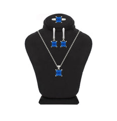 Asfour Crystal Jewelry Set With Blue Square Design In 925 Sterling Silver-SD0179-B-8
