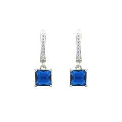 Asfour Crystal Jewelry Set With Blue Square Design In 925 Sterling Silver-SD0179-B-8
