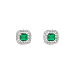 Asfour Crystal Jewelry Set With Emerald Square Design In 925 Sterling Silver-SD0181-G-7