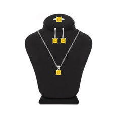 Asfour Crystal Jewelry Set With Yellow Square Design In 925 Sterling Silver-SD0184-Y-8