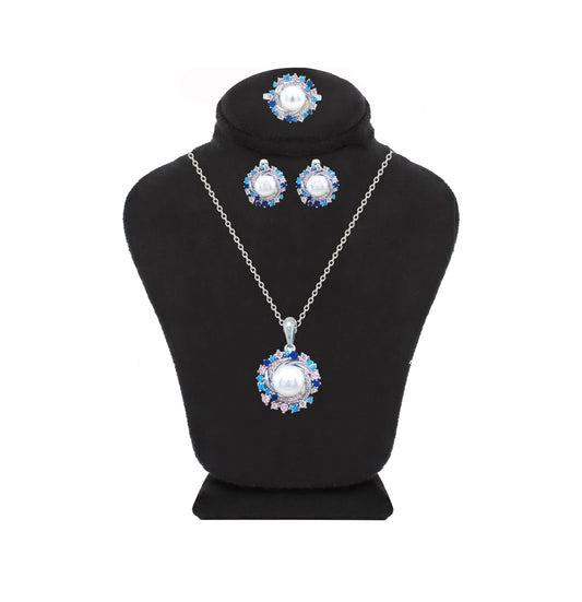 Asfour Crystal Jewelry Set With Decorative Multi Color Round Design In 925 Sterling Silver-SD0191-K-8