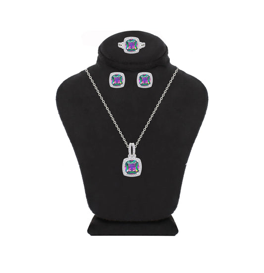 Asfour Crystal Jewelry Set With Multi Color Square Design In 925 Sterling Silver-SD0193-AB-8