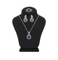 Asfour Crystal Jewelry Set With Multi Color Round Design In 925 Sterling Silver-SD0194-AB-7
