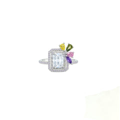 Asfour Crystal Jewelry Set With Multi Color Emerald Design In 925 Sterling Silver-SD0195-K-9