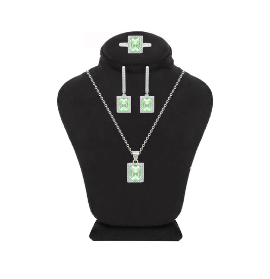 Asfour Crystal Jewelry Set With Light Emerald Zircon Stone In 925 Sterling Silver-SD0197-GL-8