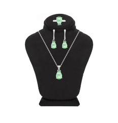 Asfour Crystal Jewelry Set With Light Emerald Pear Design In 925 Sterling Silver-SD0198-GL-8
