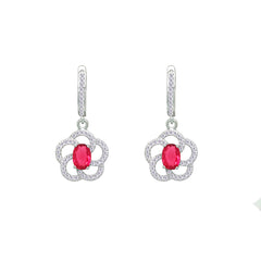 Asfour Crystal Jewelry Set With Dark Rose Floral Design In 925 Sterling Silver-SD0200-O5