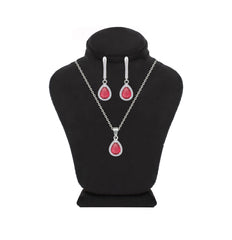 Asfour Crystal Jewelry Set With Dark Rose Pear Design In 925 Sterling Silver-SD0202-O5