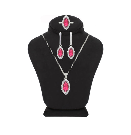 Asfour Crystal Jewelry Set With Dark Rose Marquise Design In 925 Sterling Silver-SD0207-O5-9