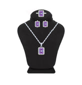Asfour Crystal Jewelry Set Of Necklace, Earrings and Ring With Tenzanite Emerald Design in 925 Sterling Silver-SM0003-N-8