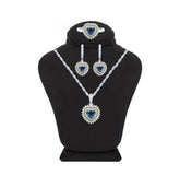 Asfour Crystal Jewelry Set Of Necklace, Earrings and Ring With Multi Color Heart Design in 925 Sterling Silver-SM0005-WAP-9