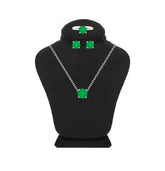 Asfour Crystal Jewelry Set Of Necklace, Earrings and Ring With Emerald Round Zircon in 925 Sterling Silver-SM0006-G-7