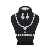 Asfour Crystal Jewelry Set Of Necklace, Earrings, Bracelet & Ring With Art Deco Design in 925 Sterling Silver-SM0009-9