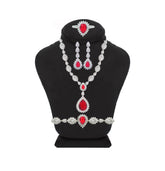 Asfour Crystal Jewelry Set Of Necklace, Earrings, Bracelet & Ring With Ruby Pear Design in 925 Sterling Silver-SM0010-WR-6