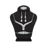 Asfour Crystal Jewelry Set Of Necklace, Earrings And Ring With Art Deco V Design in 925 Sterling Silver-SM0012-9