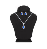Asfour Crystal Jewelry Set Of Necklace And Earrings With Blue Emerlad Design in 925 Sterling Silver-SM0013-WB