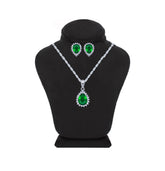 Asfour Crystal Jewelry Set Of Necklace And Earrings With Emerald Pear Design in 925 Sterling Silver-SM0014-G