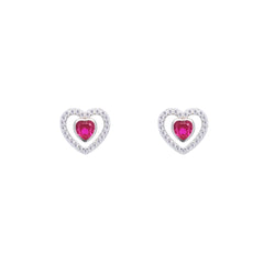 Asfour Crystal Jewelry Set Of Necklace & Earrings With Fuchsia Heart Design In 925 Sterling Silver -SM0016-F