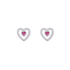 Asfour Crystal Jewelry Set Of Necklace & Earrings With Fuchsia Heart Design In 925 Sterling Silver -SM0016-F