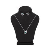 Asfour Crystal Jewelry Set Of Necklace & Earrings With Emerald Heart Design In 925 Sterling Silver -SM0016-G
