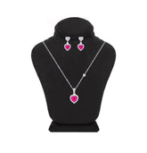Asfour Crystal Jewelry Set With Fuchsia Heart Design In 925 Sterling Silver -SM0017-F
