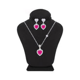 Asfour Crystal Jewelry Set With Fuchsia Heart Design In 925 Sterling Silver -SM0017-F