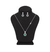 Asfour Crystal Jewelry Set Of Necklace & Earrings With Emerald Round Design In 925 Sterling Silver -SM0018-G