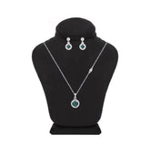 Asfour Crystal Jewelry Set Of Necklace & Earrings With Emerald Round Design In 925 Sterling Silver -SM0019-G