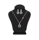 Asfour Crystal Jewelry Set Of Necklace & Earrings With Emerald Round Design In 925 Sterling Silver -SM0019-G