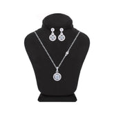 Asfour Crystal Jewelry Set Of Necklace & Earrings With Zircon Round Design In 925 Sterling Silver -SM0019