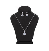 Asfour Crystal Jewelry Set Of Necklace & Earrings With Zircon Round Design In 925 Sterling Silver -SM0019