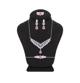 Asfour Crystal Jewelry Set With Fuchsia Art Deco Design In 925 Sterling Silver -SM0024-WF-7