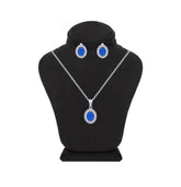 Asfour Crystal Jewelry Set With Blue Oval Design In 925 Sterling Silver -SM0032-B