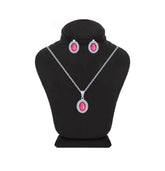Asfour Crystal Jewelry Set With Fuchsia Oval Design In 925 Sterling Silver -SM0032-F