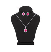 Asfour Crystal Jewelry Set With Fuchsia Oval Design In 925 Sterling Silver -SM0033-F