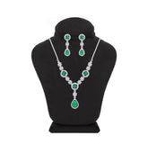 Asfour Crystal jewelry Set With Emerald Round & Pear Design Inlaid With Zircon In 925 Sterling Silver-SM0038-WG